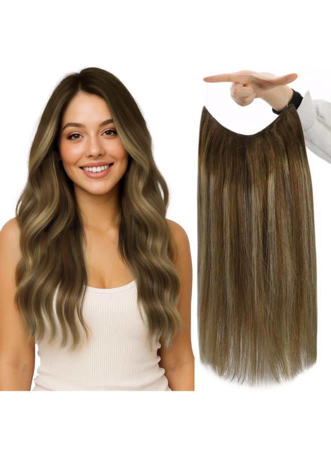 Fshine Invisible Wire Hair Extensions Balayage Medium Brown to Caramel Blonde Secret Wire Extensions with Transparent Fish Line Extension Straight Human Hair 20 Inch 86 G - Image 3