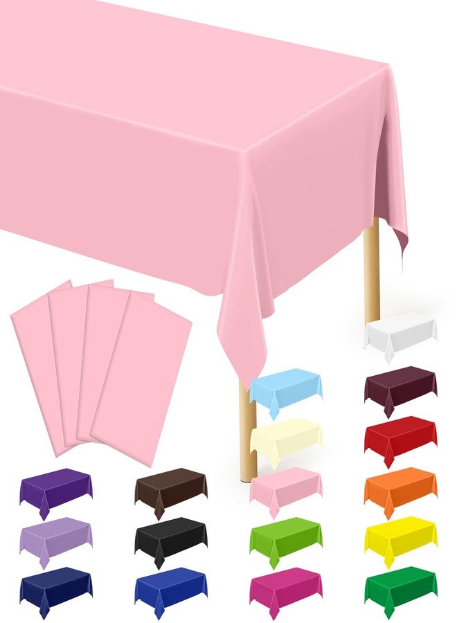 QZYL 4 PCS Plastic Table Cloth Disposable, 54 x 108 Inches Pink Tablecloth, Plastic Table Cover Rectangle Tablecloth for Baby Shower Decorations and Wedding Party, Tablecloths of Leakproof Home Essentials - Image 1