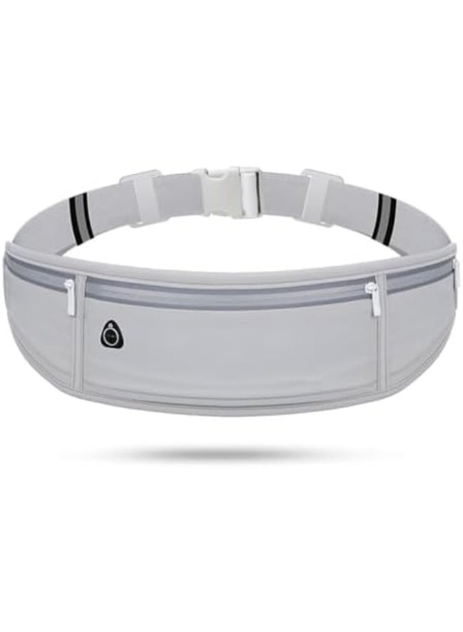 Slim Running Belt, Workout Fanny Pack for Men Women, Large Capacity Runner Waist Bag, Exercise Waist Pack for iPhone Holder, Runner Belt for Running Walking Cycling Camping Gym Black (Grey) - Image 1