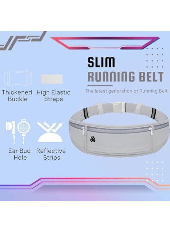 Slim Running Belt, Workout Fanny Pack for Men Women, Large Capacity Runner Waist Bag, Exercise Waist Pack for iPhone Holder, Runner Belt for Running Walking Cycling Camping Gym Black (Grey) - Image 3