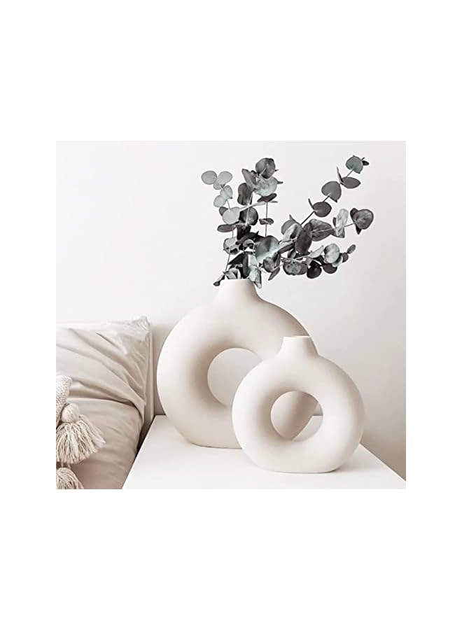 The Bros White Ceramic Vase | Round Matte Vase for Pampas Grass | 7.5" Tall Minimalist Round Vase for Centerpieces | Modern Vase Boho Ins Style for Home Decor, Wedding, Table Party, Office & Bedroom - Image 4