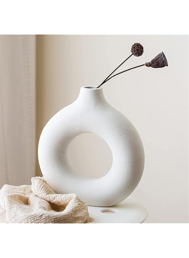 The Bros White Ceramic Vase | Round Matte Vase for Pampas Grass | 7.5" Tall Minimalist Round Vase for Centerpieces | Modern Vase Boho Ins Style for Home Decor, Wedding, Table Party, Office & Bedroom - Image 1