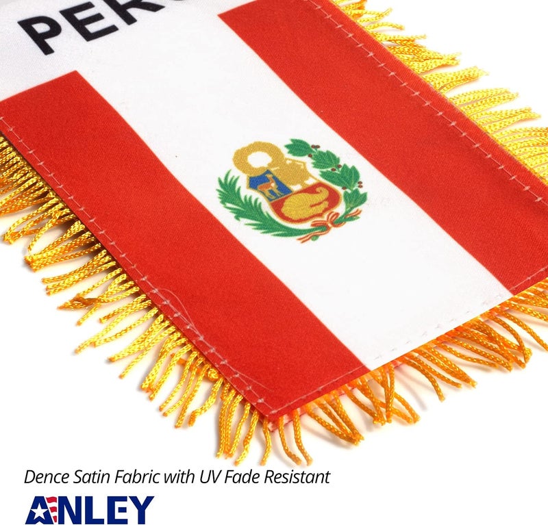 Anley 4 X 6 Inch Peru Fringy Window Hanging Flag - Mini Flag Banner & Car Rearview Mirror Décor - Fringed & Double Sided - Peruvian Hanging Flag with Suction Cup - Image 4