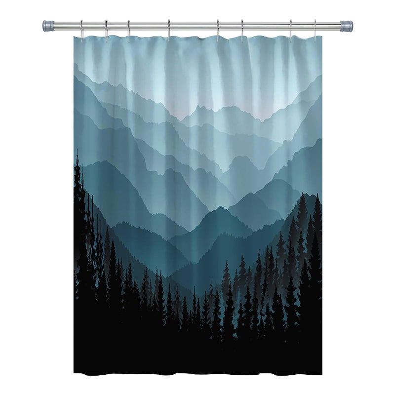 Careyoungs RV Shower Curtains Forest Mountain Happy Camper Cloth Fabric RV Bathroom Decor Curtain Sets with Hooks 47WX64H Inches Grey