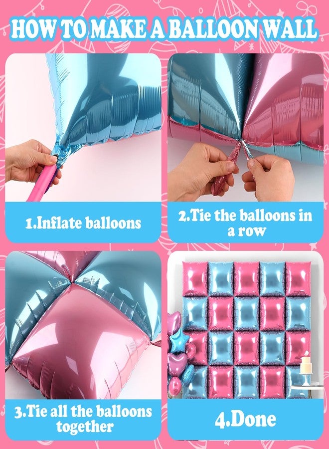 Moukiween 25PCS Pink Blue Square Foil Balloon Wall Backdrop Double Sided Pink and Blue Balloon Tunnel Kit for Birthday Wedding Children's Gender Disclosure Party Decorations - Image 4