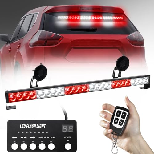 FEELOTAM TeddyTT Emergency Strobe Firefighter Lights Bar Directional Traffic Advisor Warning Strobe Flash Emergency Fire Lights for Firefighters Vehicle Visor Lights 27 Inch 6Panel Led Remote Control White Red - Image 1