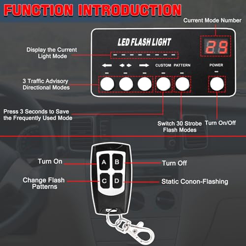 FEELOTAM TeddyTT Emergency Strobe Firefighter Lights Bar Directional Traffic Advisor Warning Strobe Flash Emergency Fire Lights for Firefighters Vehicle Visor Lights 27 Inch 6Panel Led Remote Control White Red - Image 3