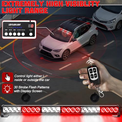 FEELOTAM TeddyTT Emergency Strobe Firefighter Lights Bar Directional Traffic Advisor Warning Strobe Flash Emergency Fire Lights for Firefighters Vehicle Visor Lights 27 Inch 6Panel Led Remote Control White Red - Image 2