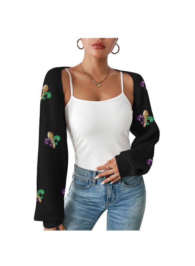 Durio Bolero Shrugs for Women Y2K Long Sleeve Cropped Sweater Cardigan Open Front Womens Fall Fashion 2024, Mardi Gras, M - Image 1