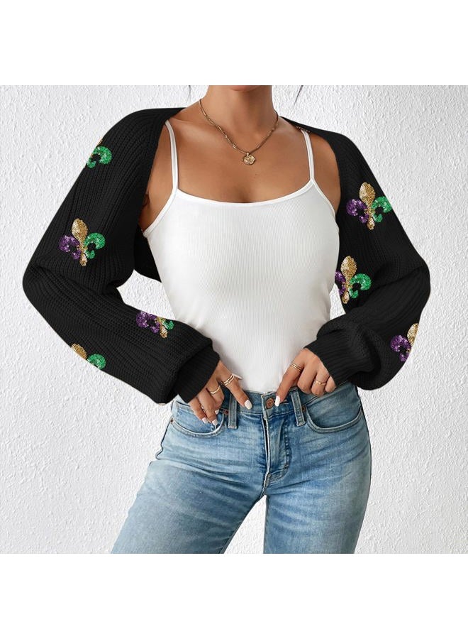 Durio Bolero Shrugs for Women Y2K Long Sleeve Cropped Sweater Cardigan Open Front Womens Fall Fashion 2024, Mardi Gras, M - Image 4