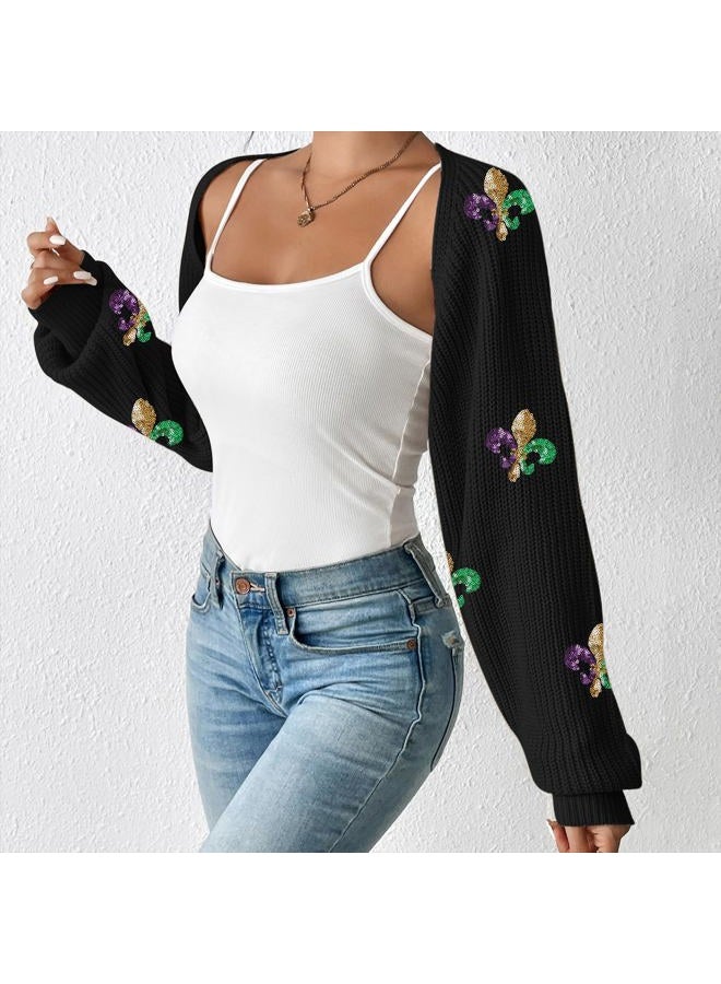 Durio Bolero Shrugs for Women Y2K Long Sleeve Cropped Sweater Cardigan Open Front Womens Fall Fashion 2024, Mardi Gras, M - Image 3