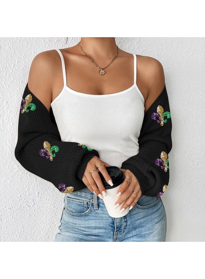 Durio Bolero Shrugs for Women Y2K Long Sleeve Cropped Sweater Cardigan Open Front Womens Fall Fashion 2024, Mardi Gras, M - Image 2