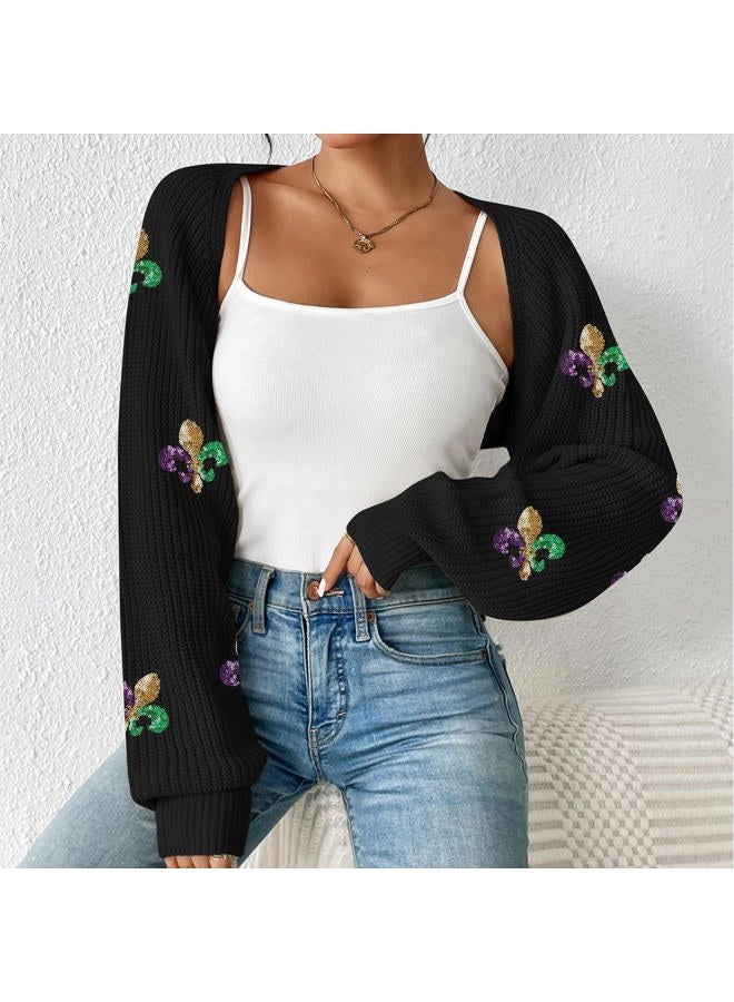 Durio Bolero Shrugs for Women Y2K Long Sleeve Cropped Sweater Cardigan Open Front Womens Fall Fashion 2024, Mardi Gras, M - Image 5