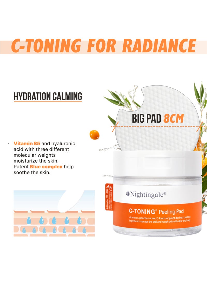 nightingale - Korean C Toning Peeling Pad, 60 Pads - Vitamin C, AHA, BHA, Hyaluronic Acid - Image 1