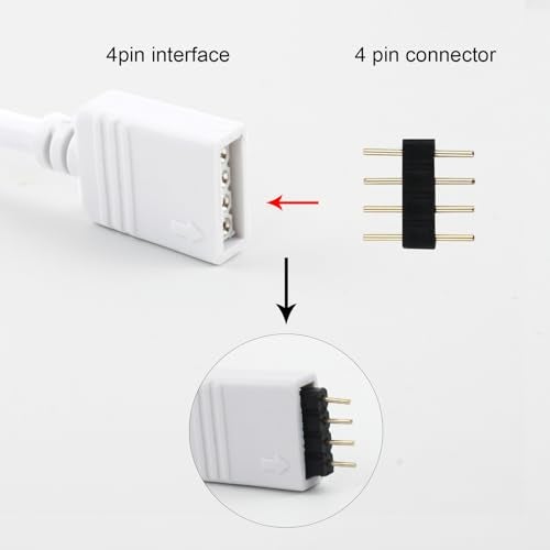RGBZONE حزمة 2 كابل موصل تقسيم LED RGB 4 دبابيس 1 إلى 2 أنثوي مع 6 موصلات ذكر 4 دبابيس مجانية لشريط LED RGB 5050 3528 (30 سم/12 بوصة) - Image 3