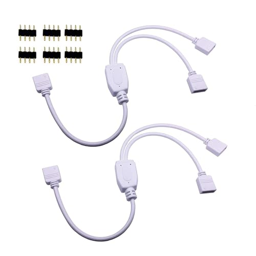 RGBZONE حزمة 2 كابل موصل تقسيم LED RGB 4 دبابيس 1 إلى 2 أنثوي مع 6 موصلات ذكر 4 دبابيس مجانية لشريط LED RGB 5050 3528 (30 سم/12 بوصة) - Image 1