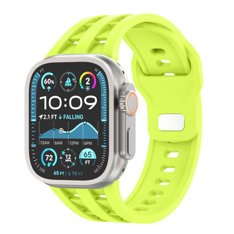 For Apple Watch 46mm / 49mm / 45mm / 44mm Dual-row Breathable Silicone Watch Band(Fluorescent Green)