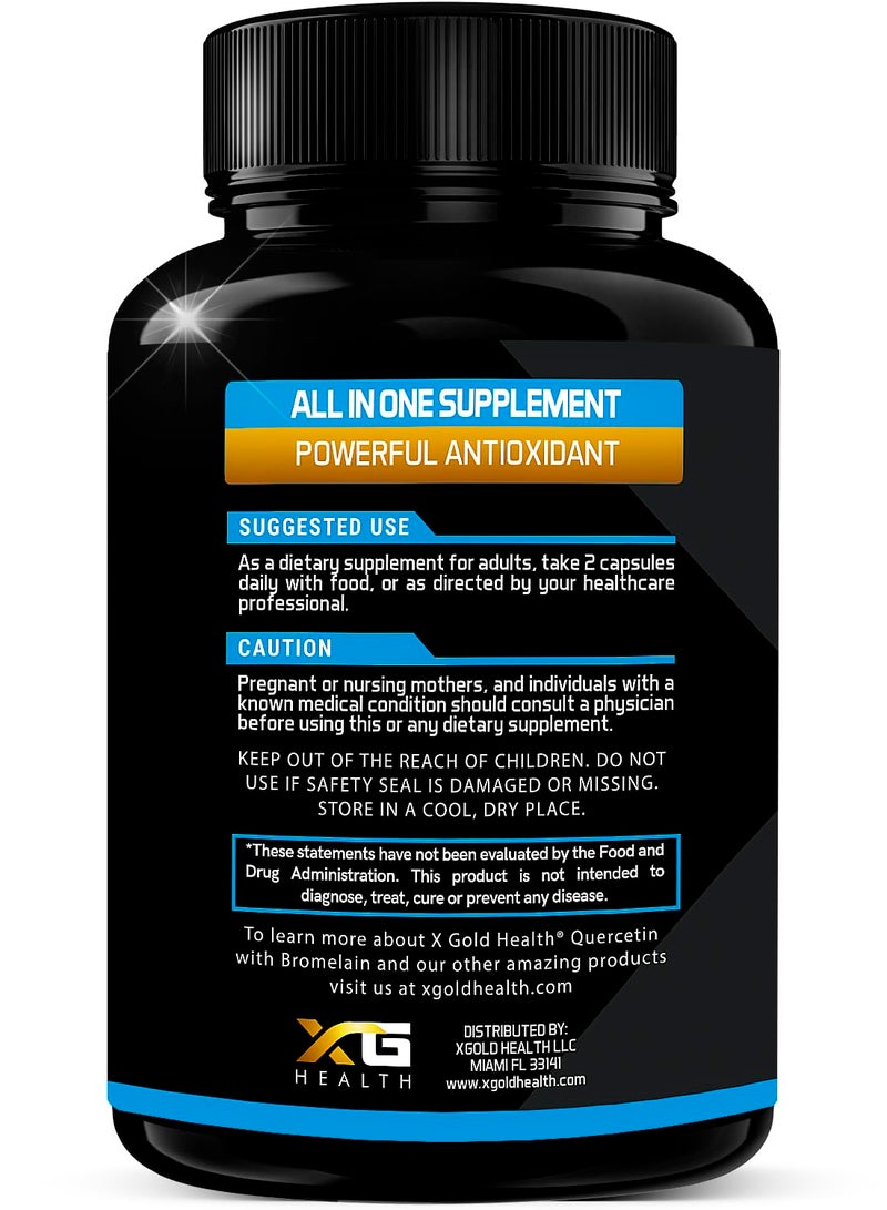 X Gold Health Quercetin Complex | XGold Defense Blend: Immune Support with 10:1 Quercetin Extract, Bromelain, NAC, Zinc, Vitamin C, K2 + D3, Elderberry, Turmeric, Ginger, and More - Image 3