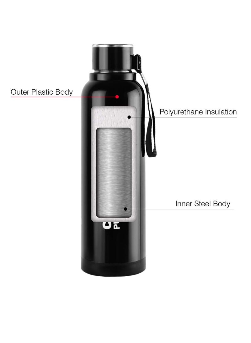 Cello Puro Steel-X Benz | Leak Proof| Wide Mouth & Easy to Open | Insulated Inner Steel Outer Plastic Water Bottle | 730 | Black - Image 3