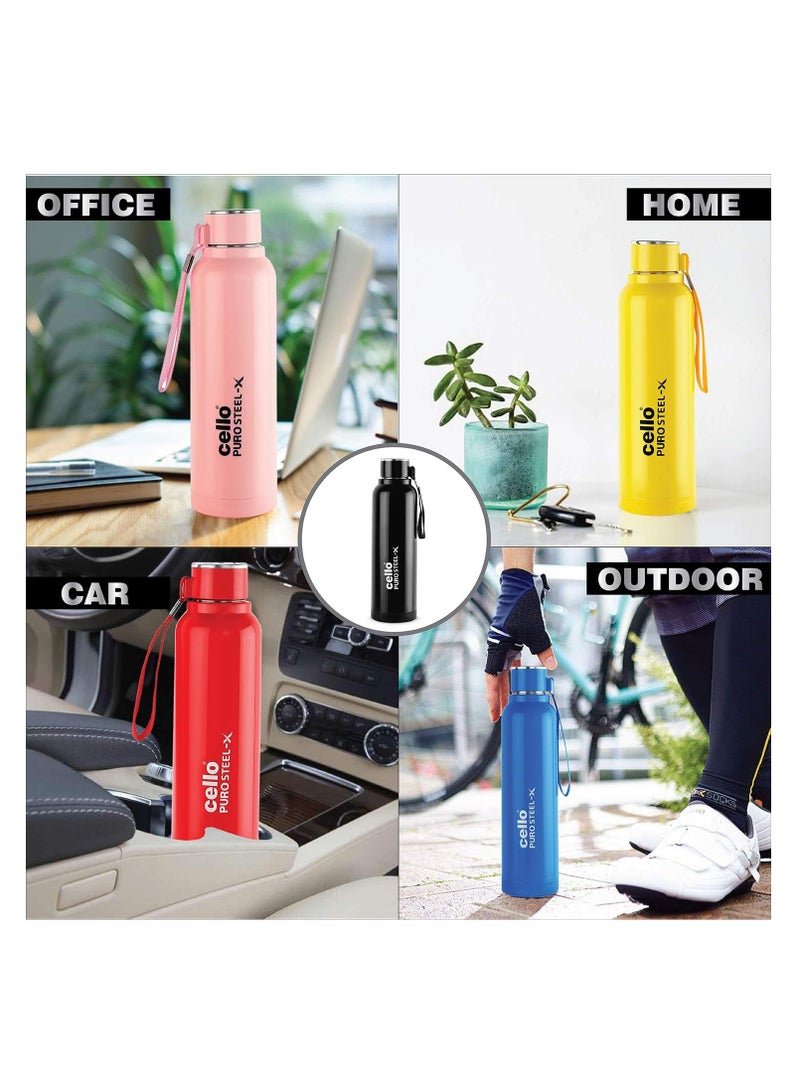 Cello Puro Steel-X Benz | Leak Proof| Wide Mouth & Easy to Open | Insulated Inner Steel Outer Plastic Water Bottle | 730 | Black - Image 5