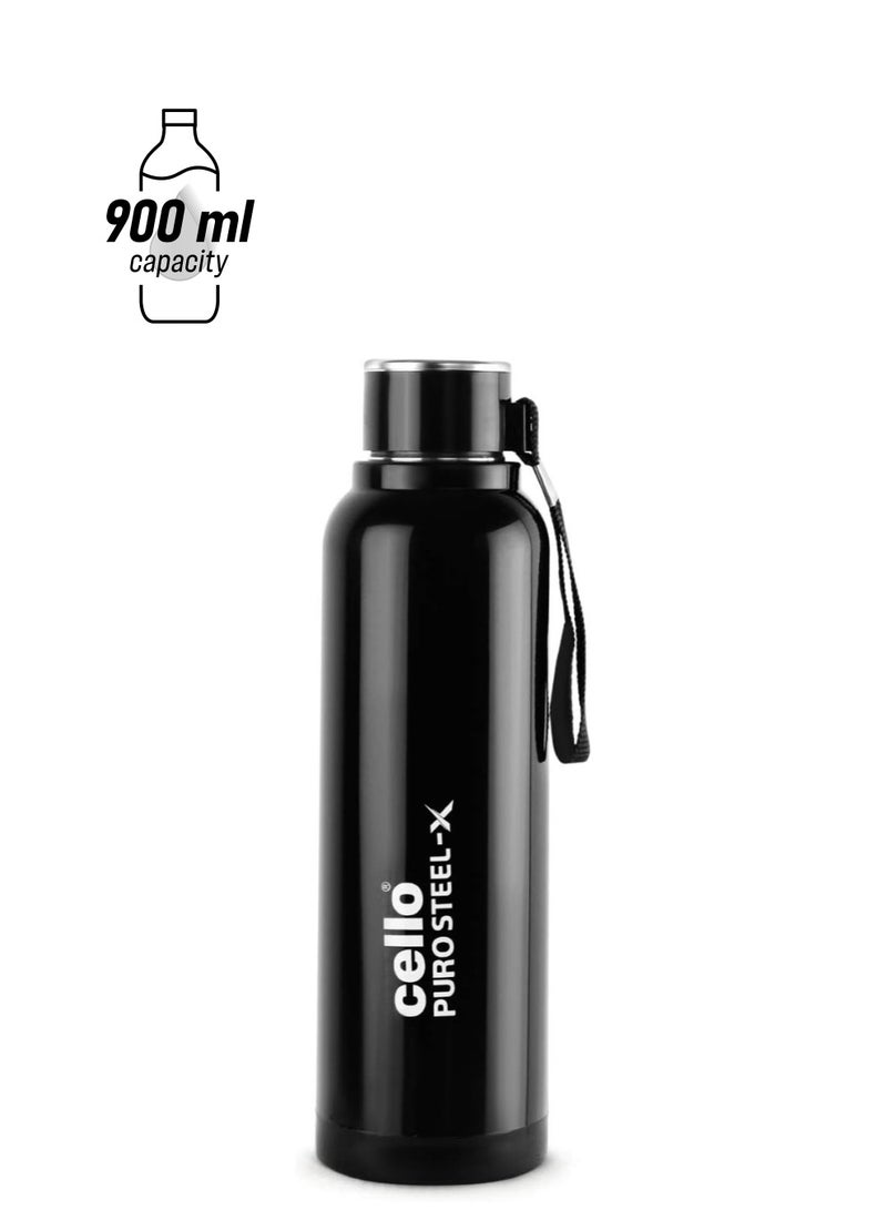 Cello Puro Steel-X Benz | Leak Proof| Wide Mouth & Easy to Open | Insulated Inner Steel Outer Plastic Water Bottle | 730 | Black - Image 1