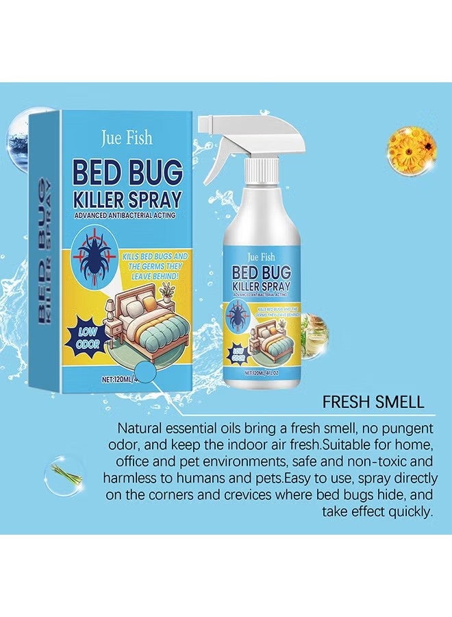 JUE-FISH 120ml Bed Bugs Killer Spray, Low Odor Roach & Fly Killer Spray, Plant-Based Actives Kill Insects & Bugs On Contact, Non-Greasy, Repellent Indoor Flea Moth Bugs Bed Bugs, No Stains, Fresh Scent - Image 5