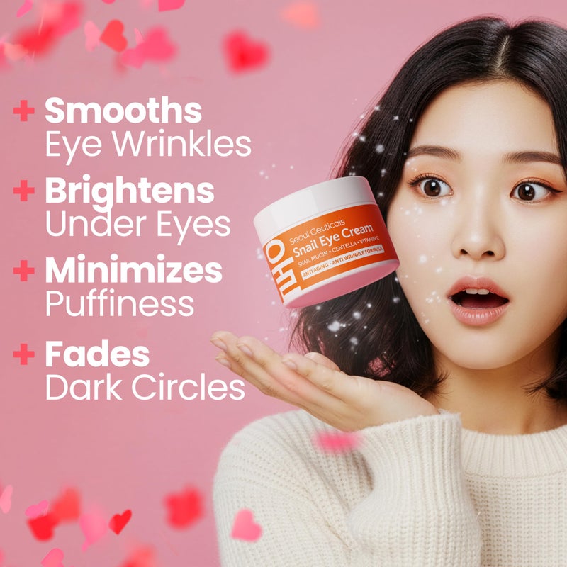 SeoulCeuticals Korean Snail Mucin Eye Cream - 97.5% Snail Filtrate K Beauty Anti Aging Under Eye Anti Wrinkle Eye Treatment Cream 0.5oz - Image 2