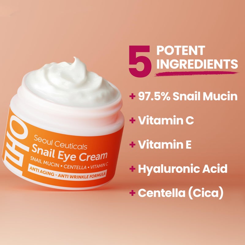 SeoulCeuticals Korean Snail Mucin Eye Cream - 97.5% Snail Filtrate K Beauty Anti Aging Under Eye Anti Wrinkle Eye Treatment Cream 0.5oz - Image 4
