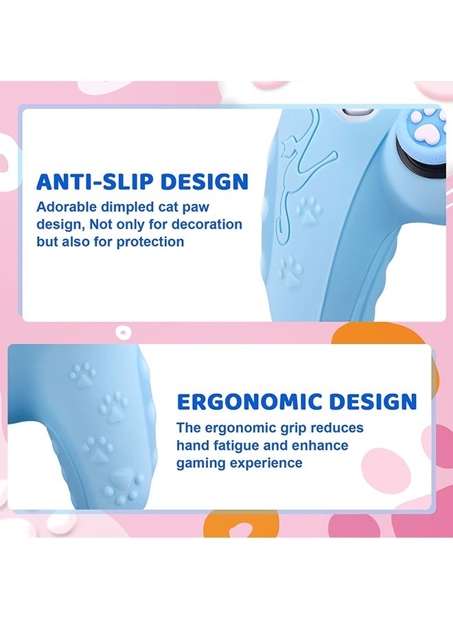 Wffo Cute Cat Paw PS5 Controller Skin - Silicone Controller Cover for PlayStation 5 Wireless Grip - with 2 Thumb Grip Caps - 1 cat Sticker - Anti-Slip Controller Cover Case - Blue - Image 4