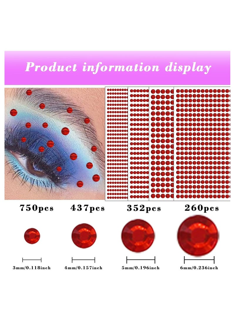 1799 Pcs 4 Sheets Rhinestone Stickers 3/4/5/6 mm Self Adhesive Rhinestones Gems for Face Eyes Makeup Hair Body (Red-3/4/5/6mm) - Image 3