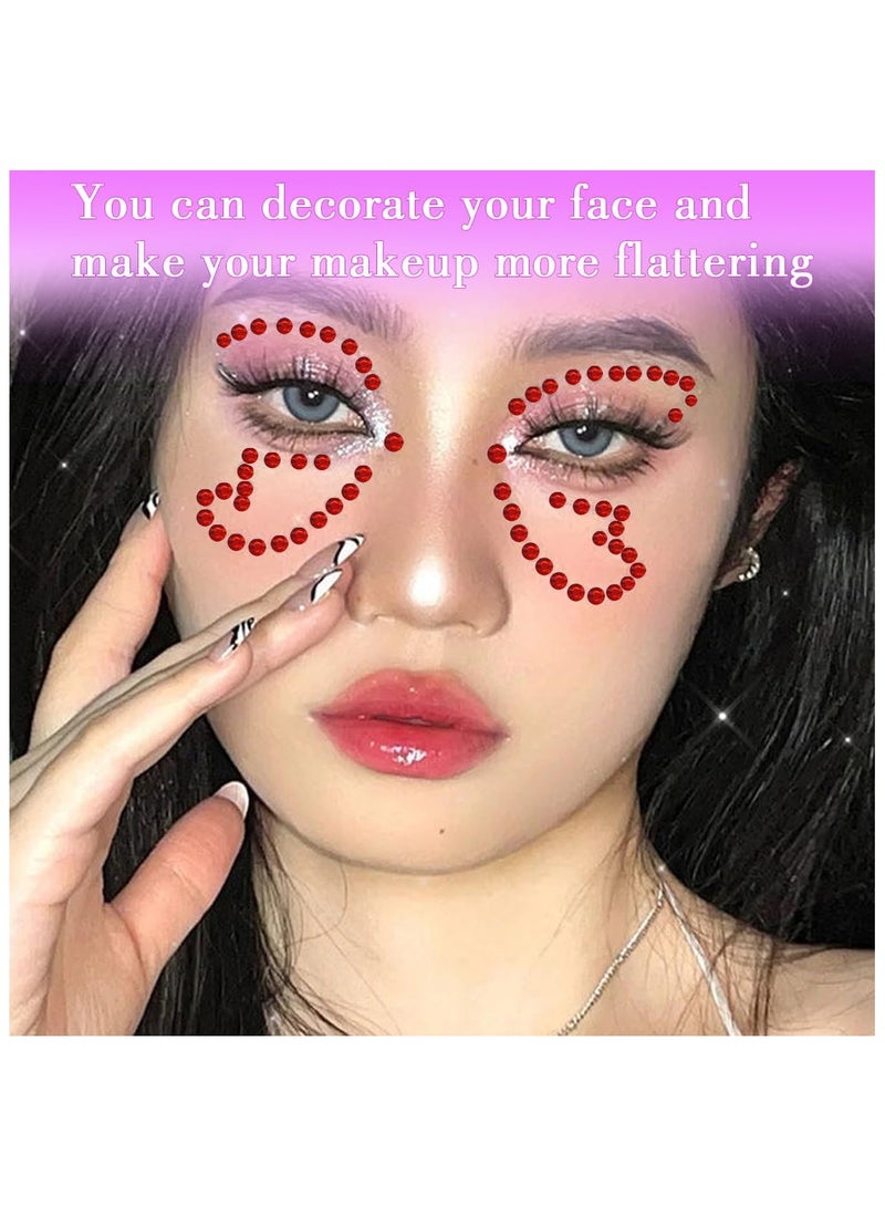 1799 Pcs 4 Sheets Rhinestone Stickers 3/4/5/6 mm Self Adhesive Rhinestones Gems for Face Eyes Makeup Hair Body (Red-3/4/5/6mm) - Image 4