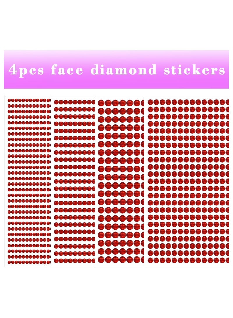 1799 Pcs 4 Sheets Rhinestone Stickers 3/4/5/6 mm Self Adhesive Rhinestones Gems for Face Eyes Makeup Hair Body (Red-3/4/5/6mm) - Image 2