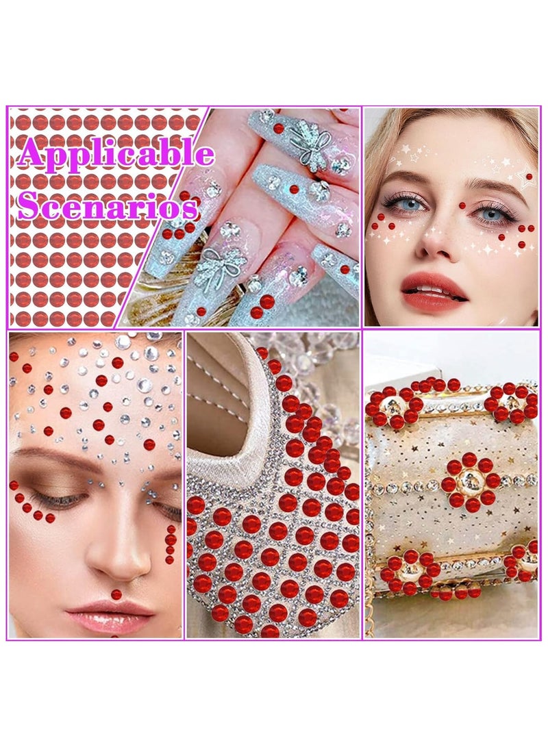 1799 Pcs 4 Sheets Rhinestone Stickers 3/4/5/6 mm Self Adhesive Rhinestones Gems for Face Eyes Makeup Hair Body (Red-3/4/5/6mm) - Image 5
