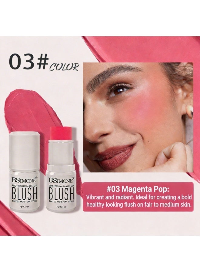 BSIMONE Multi-Use Matte Cream Blush & Lip Tint Stick, 2-in-1 Waterproof Makeup Stick, Long-Lasting Blendable Formula - #03 Magenta Pop - Image 3