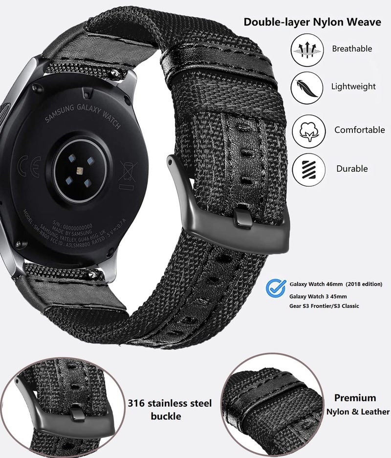 Olytop 22mm Premium Nylon with Leather Sports Strap Wrist Band for Gear S3 Classic/Frontier Smart Watch - Image 3