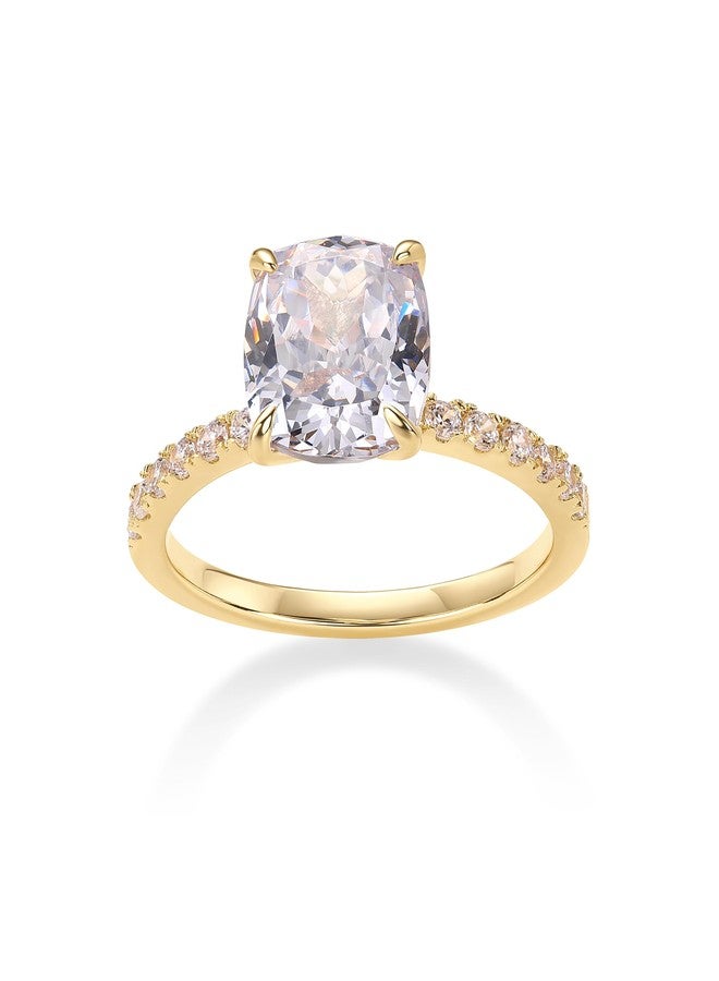 PAVOI 14K Yellow Gold Plated 3 CT Cushion Cut Engagement Ring for Women | Promise Wedding Band | Elongated Cubic Zirconia Fake Engagement Rings | Size 7 - Image 1