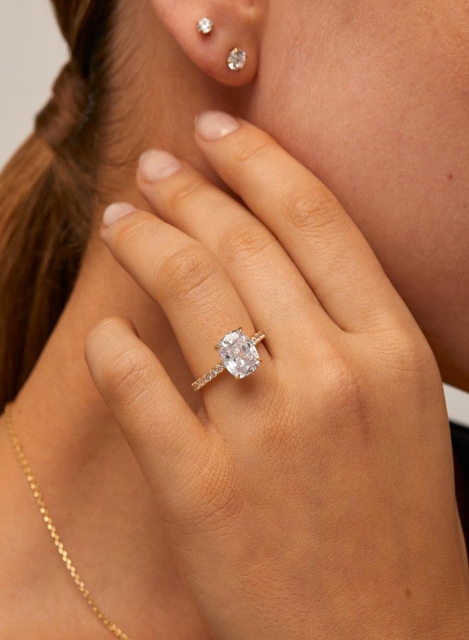 PAVOI 14K Yellow Gold Plated 3 CT Cushion Cut Engagement Ring for Women | Promise Wedding Band | Elongated Cubic Zirconia Fake Engagement Rings | Size 7 - Image 2