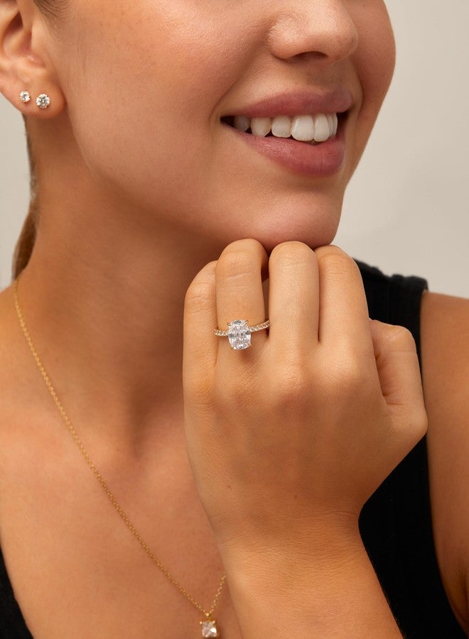 PAVOI 14K Yellow Gold Plated 3 CT Cushion Cut Engagement Ring for Women | Promise Wedding Band | Elongated Cubic Zirconia Fake Engagement Rings | Size 7 - Image 4