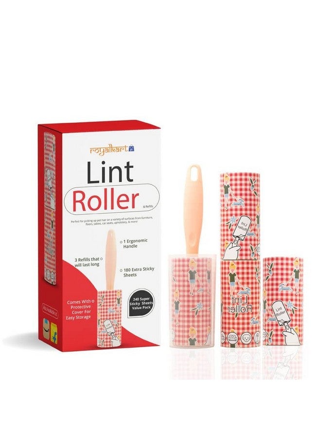 Royalkart® Pet Hair Remover Lint Roller with Handle and 4 Refills (240 Sheets) - Ideal for Clothes, Furniture, Coats, Car Seats, Carpets, Fabric, and Dust Cleaning with Protective Cover - Image 1