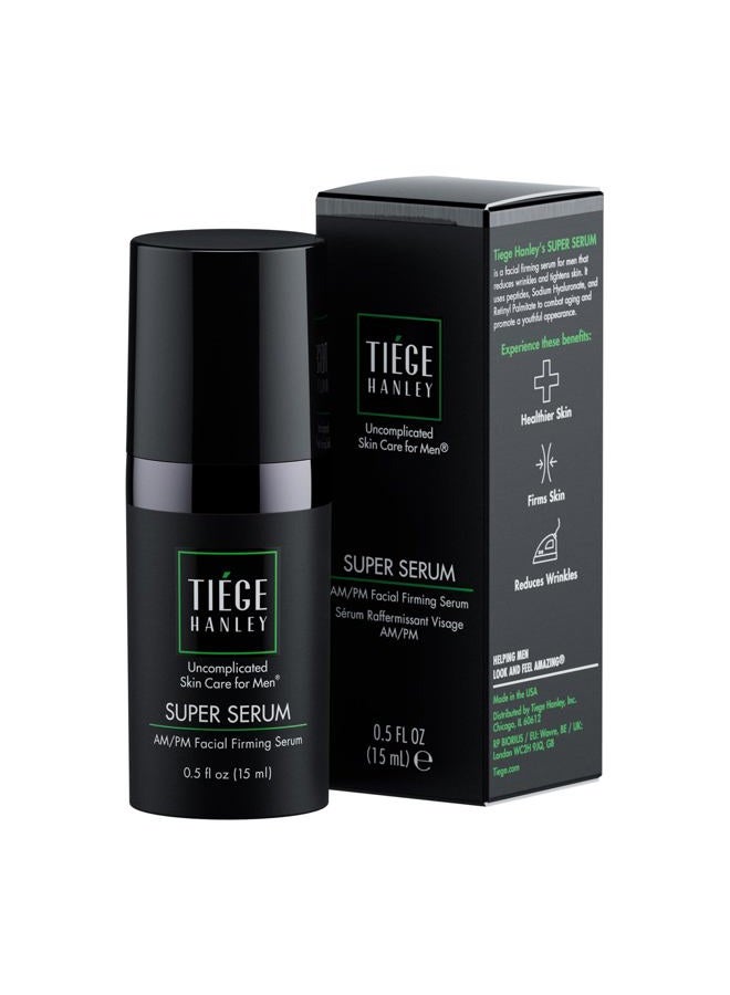 tiege hanley سيروم الوجه المضاد للشيخوخة، سيروم سوبر (1 عبوة) - سيروم شد الوجه للرجال - سيروم للوجه للرجال مع هيالورونات الصوديوم و ريتينيل بالميتات لبشرة أكثر نعومة وشدًا، 0.5 أونصة سائلة - Image 1