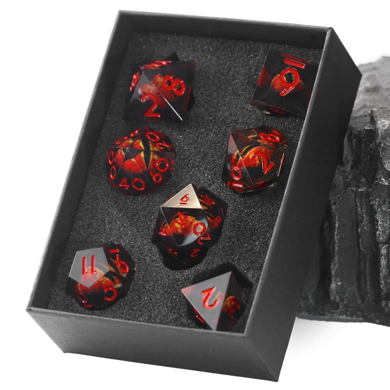 FONVGOGO Liquid Core DND Dice Dragon Eye Dice Set D and D Sharp Edge Resin Dungeons and Dragons Dice Polyhedral Beholders Ttrpg Die Role Playing RPG D and D Dice Red - Image 3