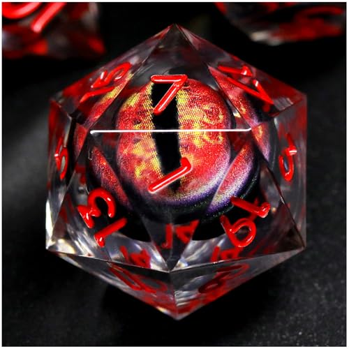 FONVGOGO Liquid Core DND Dice Dragon Eye Dice Set D and D Sharp Edge Resin Dungeons and Dragons Dice Polyhedral Beholders Ttrpg Die Role Playing RPG D and D Dice Red - Image 5