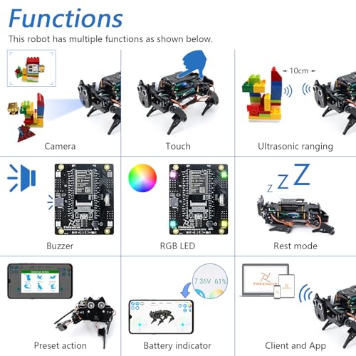 Freenove Robot Dog Kit for ESP32 CAM (Included), Dual-core 32-bit 240 MHz Microcontroller, Walking, Camera, Touch Sensor, Ultrasonic Ranging, Buzzer, RGB LED, Servo, App - Image 4