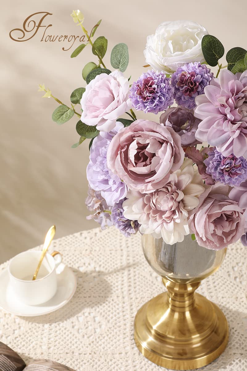 Floweroyal Artificial Flowers Combo Purple Flowers Mix Silk Flowers Dahlia Roses with Stems for DIY Wedding Bridal Bouquets, Baby Shower, Floral Arrangement, Table Centerpieces, Home Decorations. - Image 5
