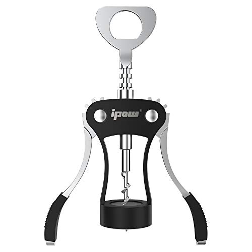 Ipow Red Wine Corkscrew Beer Bottle Opener Wing with Black Silicone Updated Version