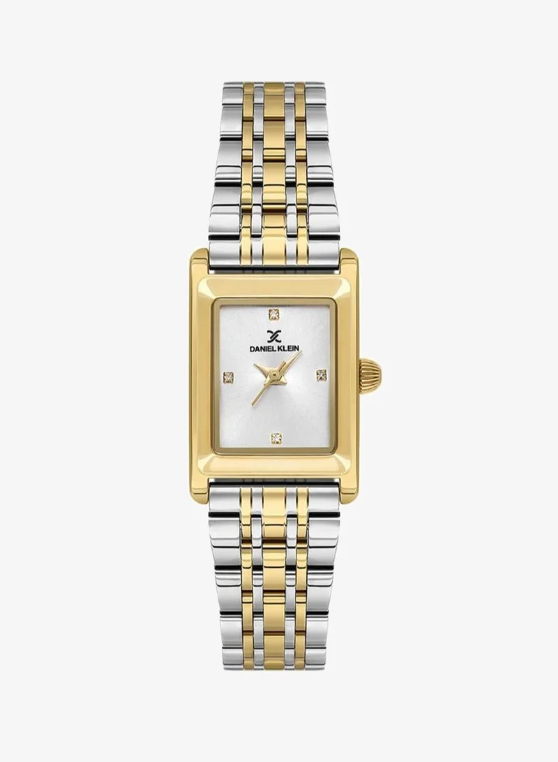 DANIEL KLEIN Women's Stainless Steel Gold Alloy Case Analog Silver Square Sunray Dial Japanese Quartz Premium 30 Meters Water Resistant