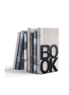 KASTWAVE Book Ends, KASTWAVE Decorative Metal Book Ends Supports for Bookrack Desk Books Unique Appearance Design Book Shelf Holder Home Decorative Heavy Duty Metal Heavy Duty Bookend 1 Pair (Black )  - Image 1