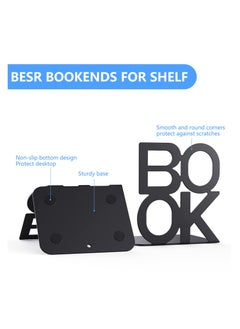 KASTWAVE Book Ends, KASTWAVE Decorative Metal Book Ends Supports for Bookrack Desk Books Unique Appearance Design Book Shelf Holder Home Decorative Heavy Duty Metal Heavy Duty Bookend 1 Pair (Black )  - Image 4