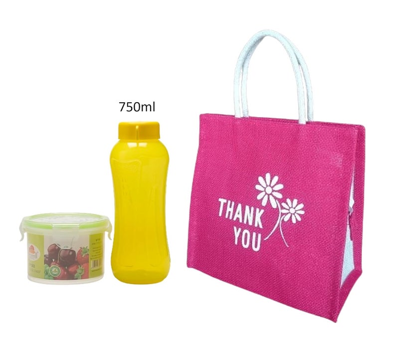 SOMAN Jute Ecofriendly Return Gift Bags Thank You Printed with Zip Pink Pack of 10 Bags - Image 4