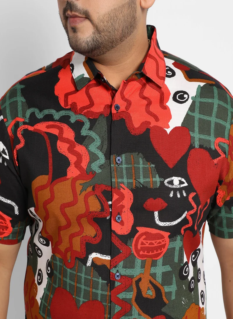 Instafab Plus Men's Red Artistic Romance Shirt